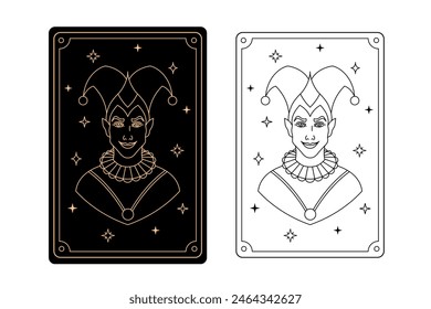 Tarot card jester. The major arcana of a deck of  tarot cards.