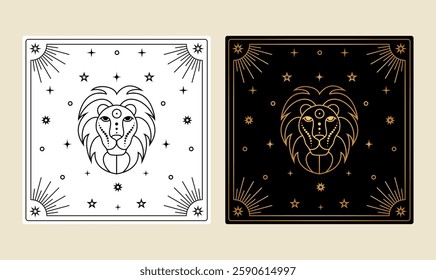 Tarot card with Leo zodiac sign in different design variation.