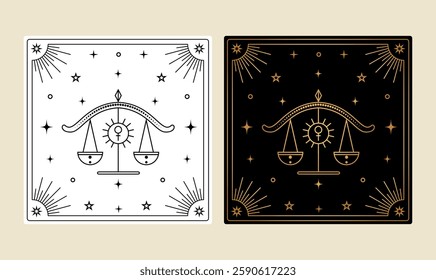 Tarot card with Libra zodiac sign in different design variation.