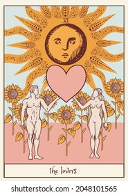 tarot card the lovers, Occult, fortune telling, tapestry