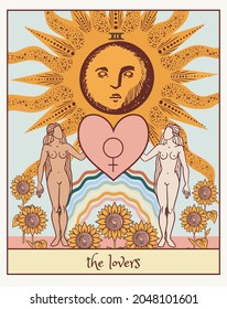 tarot card the lovers, Occult, fortune telling, tapestry