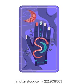 Tarot Karte magisches Himmelsdesign. Mystic Mond, Vektorgrafik. Handgezeichnete Vektorgrafik. Esoterische Boho-Tarot-Karte mit Hand.