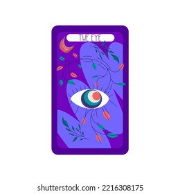 Tarot card magic celestial design. Mystic moon vector illustration. Hand drawn vector illustration. Esoteric boho tarot card with eye.