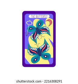 Tarot card magic celestial design. Mystic moon vector illustration. Hand drawn vector illustration. Esoteric boho tarot card with butterfly