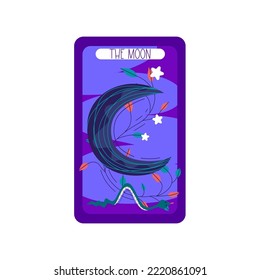 Tarot card magic celestial design. Mystic moon vector illustration. Hand drawn vector illustration. Esoteric boho tarot card with moon