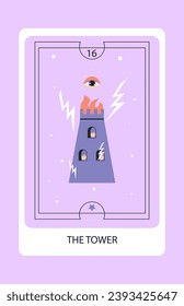 Tarot card major The Tower. Hand drawn vector illustration.