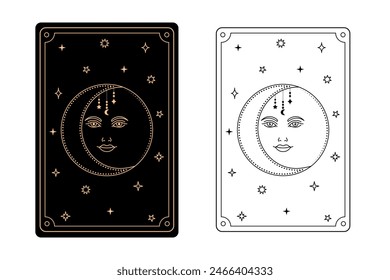 Tarot card moon. The major arcana of a deck of  tarot cards.