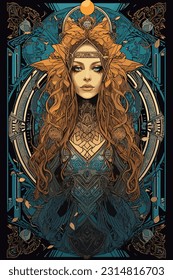 Tarot Card Mysterious Woman Vector