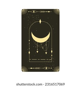 Tarot card with mystic celestial frame. Boho esoteric tarot card with moon and frame. Vector illustration. Sacred geometry celestial arch