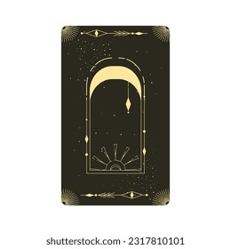 Tarot card with mystic celestial frame. Boho esoteric tarot card with moon and frame. Vector illustration. Sacred geometry celestial arch