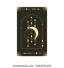 Tarotkarte mit mystischem Himmelsrahmen. Boho esoterische Tarot-Karte mit Mond und Rahmen. Vektorgrafik. Himmelsbogen der Heiligen Geometrie