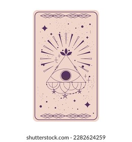 Tarot card with mystic eye pyramid isolated. Boho esoteric tarot card with eye and star. Vector illustration. Sacred geometry celestial triangle