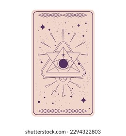 Tarot card with mystic eye pyramid isolated. Boho esoteric tarot card with eye and star. Vector illustration. Sacred geometry celestial triangle