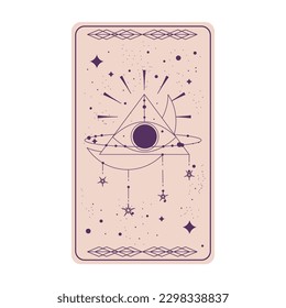 Tarot card with mystic eye pyramid isolated. Boho esoteric tarot card with eye and star. Vector illustration. Sacred geometry celestial triangle