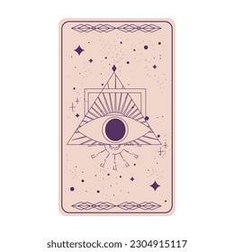 Tarot card with mystic eye pyramid isolated. Boho esoteric tarot card with eye and star. Vector illustration. Sacred geometry celestial triangle