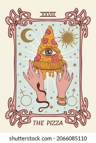 tarot card: the pizza with eye, moon and sun, Occult, fortune telling, tapestry