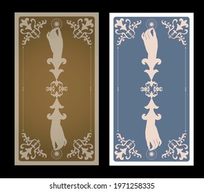 Tarot card or playing card back with vintage ornamental floral pattern in victorian style