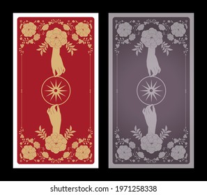 Tarot card or playing card back with vintage ornamental floral pattern in victorian style