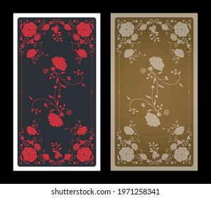 Tarot card or playing card back with vintage ornamental floral pattern in Victorian style.