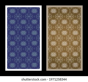 Tarot card or playing card back with vintage ornamental floral pattern with Medusa head