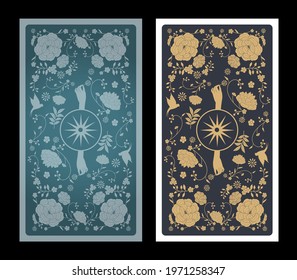 Tarot card or playing card back with vintage ornamental floral pattern in victorian style