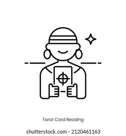 tarot card reading icon. Outline style icon design isolated on white background