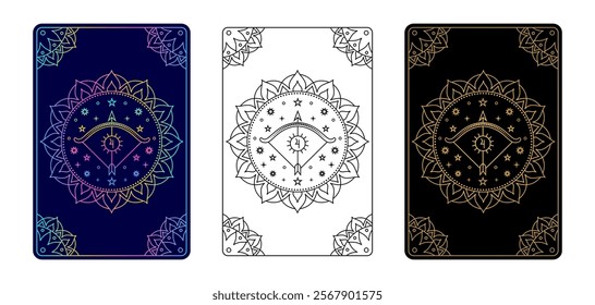 Tarot card with Sagittarius zodiac sign. Simple line art style.