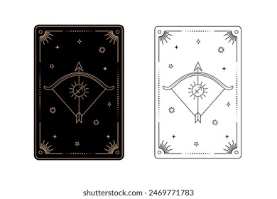 Tarot card with sagittarius zodiac style. Simple line art style.