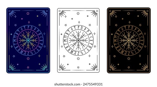 Tarot card with a Scandinavian runic symbol. The Helm of Awe or Helm of Terror.