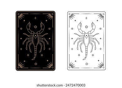 Tarot card with scorpio zodiac style. Simple line art style.