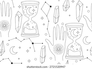 Cartão de tarô padrão sem costura, fundo astrológico. Design mágico. Moderna magia bruxaria astrologia padrão sem costura com sol, estrelas, planetas e espaço exterior. Plano de fundo da astrologia