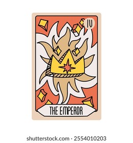 Tarot card is Senior Arcane the emperor. Vector hand-drawn deck. Vintage style with engraving. Occult and alchemical symbolism. isolated illustration of a bright oracle. mysticism, magic, psychology