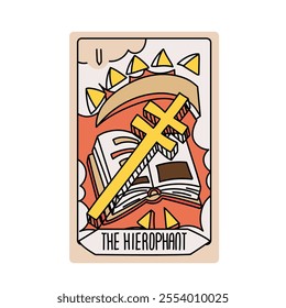 Tarot card is Senior Arcane the Hierophant. Vector hand-drawn deck. Vintage style with engraving. Occult and alchemical symbolism. isolated illustration of bright oracle. mysticism, magic, psychology