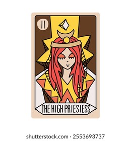 Tarot card is the Senior Arcane the high Priestess. Vector hand-drawn deck. Vintage style with engraving. Occult and alchemical symbolism. isolated illustration of a bright oracle. mysticism, magic