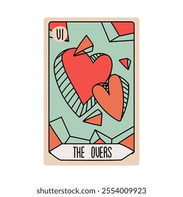 Tarot card is Senior Arcane the lovers. Vector hand-drawn deck. Vintage style with engraving. Occult and alchemical symbolism. isolated illustration of bright oracle. mysticism, magic, psychology