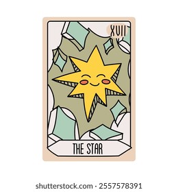 Tarot card is Senior Arcane the star. Vector hand-drawn deck. Vintage style with engraving. Occult and alchemical symbolism. isolated illustration of bright oracle. mysticism, magic, psychology