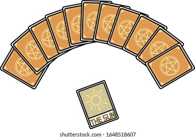 Tarot card set decorated with a gold line and star.