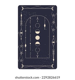 Tarot card set with mystic celestial border. Boho esoteric tarot card with moon and frame. Vector illustration. Sacred geometry celestial triangle