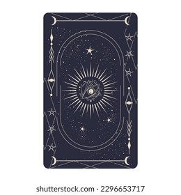 Tarot-Kartensatz mit mystischer Himmelsgrenze. Boho esoterische Tarot-Karte mit Mond und Rahmen. Vektorgrafik. Himmelsdreieck der Heiligen Geometrie