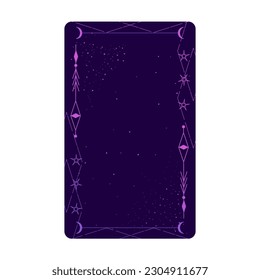 Tarot card set with mystic celestial border. Boho esoteric tarot card with moon and frame. Vector illustration. Sacred geometry celestial triangle