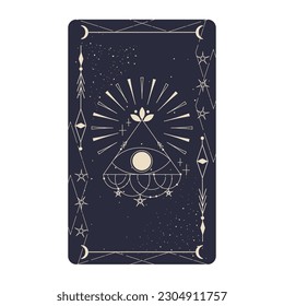 Tarot card set with mystic celestial border. Boho esoteric tarot card with moon and frame. Vector illustration. Sacred geometry celestial triangle