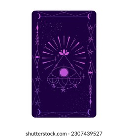 Tarot card set with mystic celestial border. Boho esoteric tarot card with moon and frame. Vector illustration. Sacred geometry celestial triangle