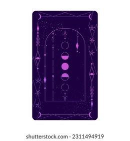 Tarot card set with mystic celestial border. Boho esoteric tarot card with moon and frame. Vector illustration. Sacred geometry celestial triangle