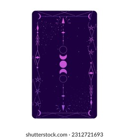 Tarot card set with mystic celestial border. Boho esoteric tarot card with moon and frame. Vector illustration. Sacred geometry celestial triangle