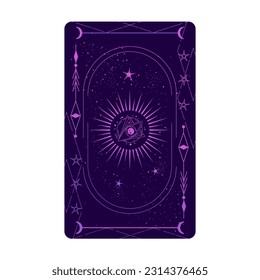 Tarot card set with mystic celestial border. Boho esoteric tarot card with moon and frame. Vector illustration. Sacred geometry celestial triangle