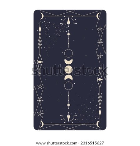 Tarot card set with mystic celestial border. Boho esoteric tarot card with moon and frame. Vector illustration. Sacred geometry celestial triangle