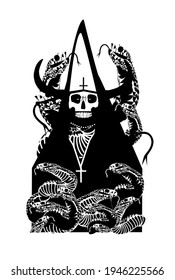 Tarot Card skull death with horns and snakes vector background