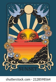 tarot card sun vintage print for t-shirt