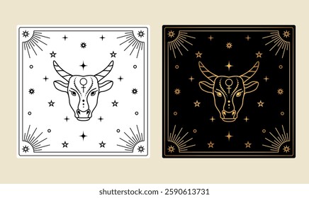 Tarot card with Taurus zodiac sign in different design variation.