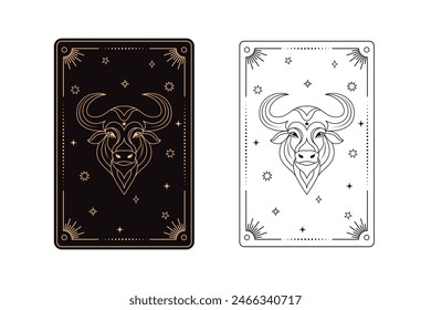 Tarot card with taurus zodiac style. Simple line art style.